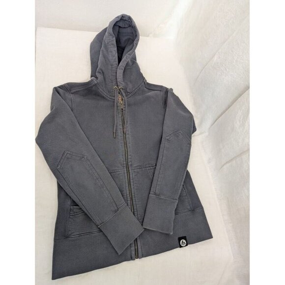 American Giant Sweater Womens Medium Blue grey Classic Zip Hooded Drawstring H4 - Picture 7 of 10